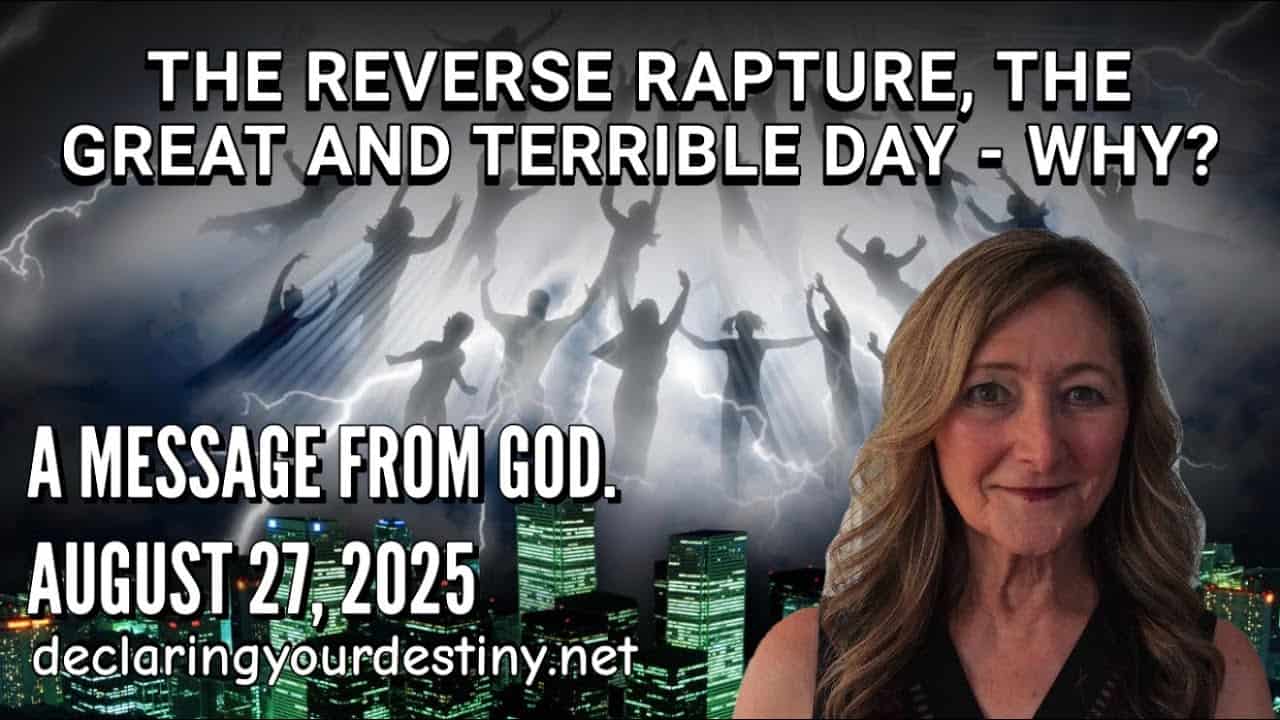 Reverse Rapture message with woman and city.