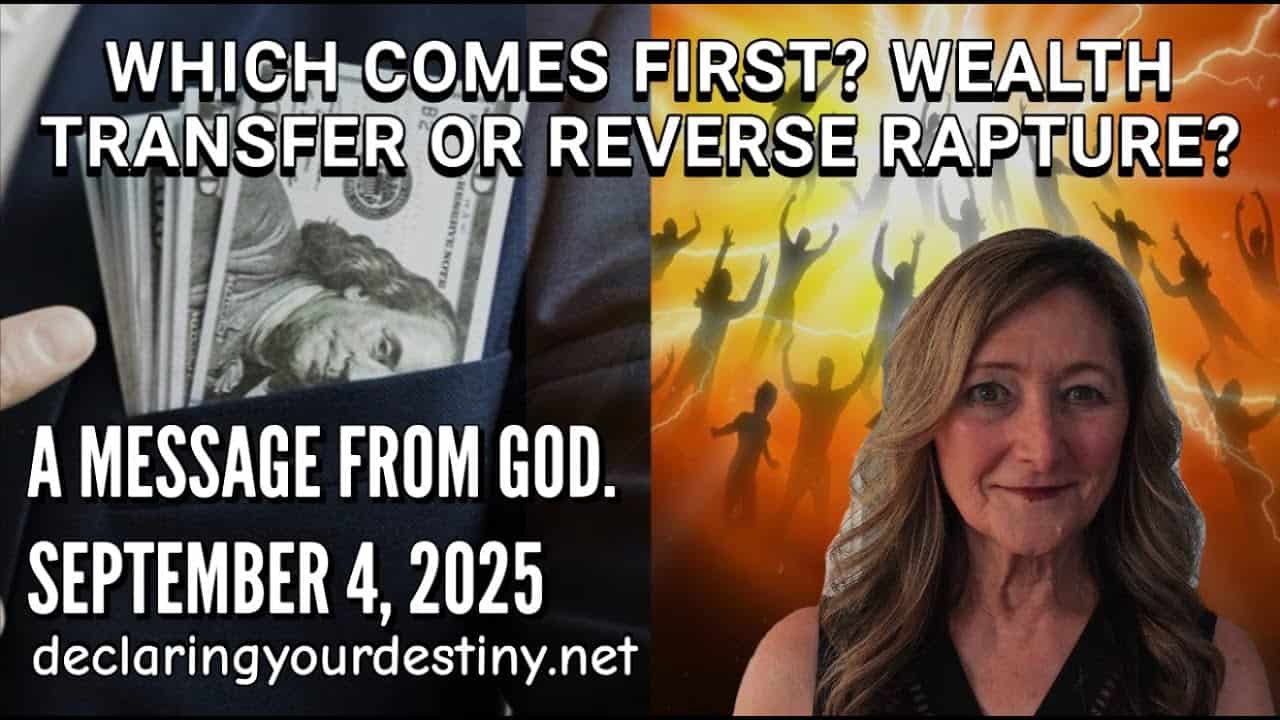 Poster with text on wealth and rapture.