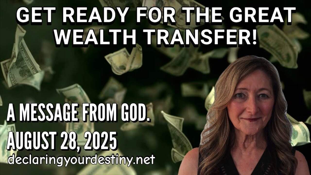 Woman with money and text about wealth transfer.