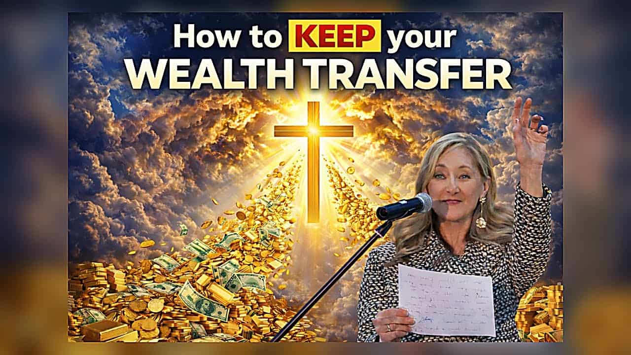 Woman speaking at a conference about wealth transfer and financial destiny.